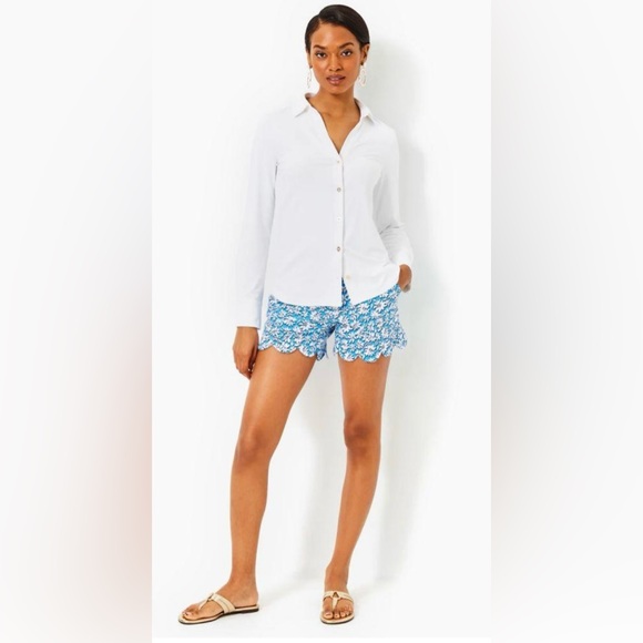 NWT NIB 5" Lilly Pulitzer Shorts Buttercup MidRise Blue Palm Beach Petals 16 - Picture 2 of 4